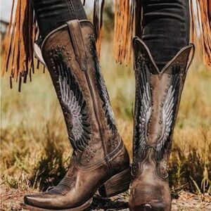 Freebirds Angel Cowboy Boots with studs and embroidery